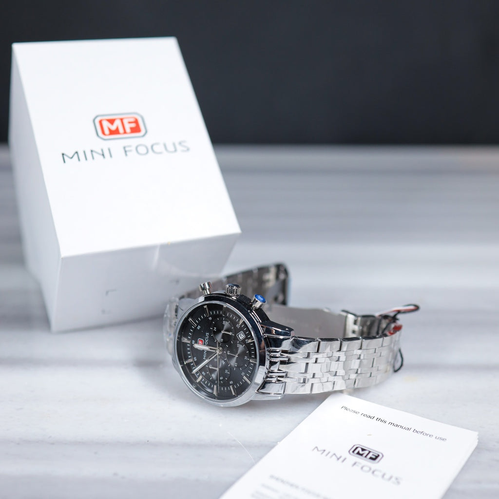 Mini Focus Chronograph Watch – Black Dial Stainless Steel