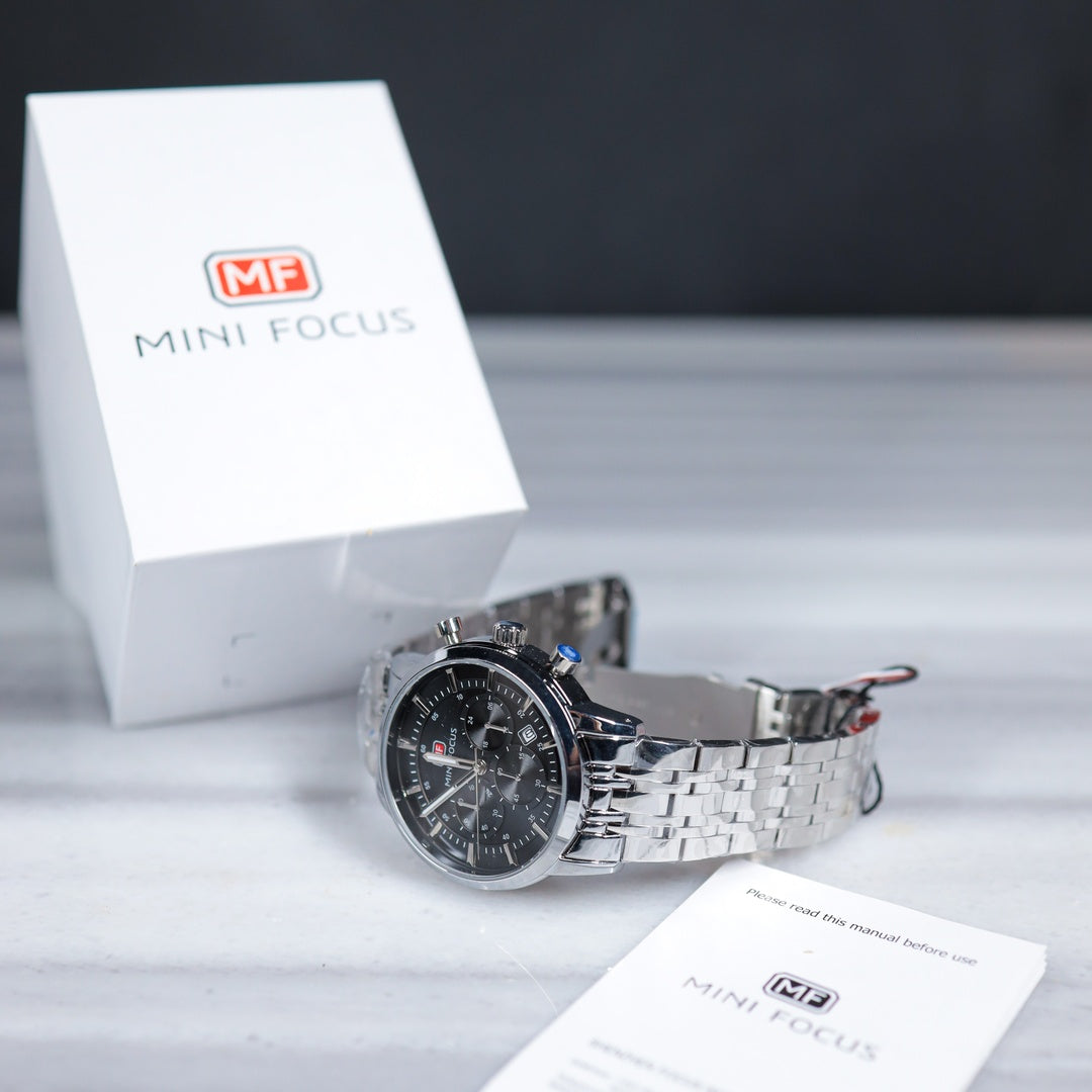 Mini Focus Chronograph Watch – Black Dial Stainless Steel