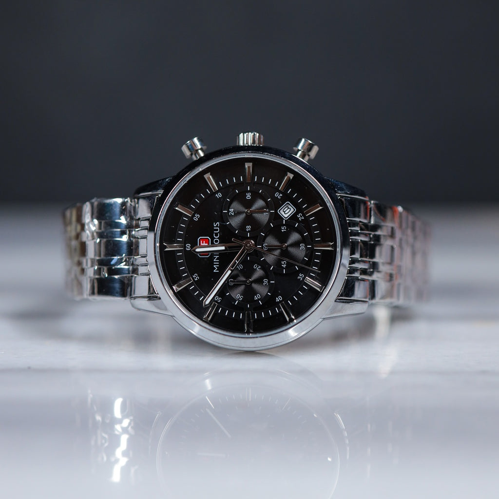 Mini Focus Chronograph Watch – Black Dial Stainless Steel
