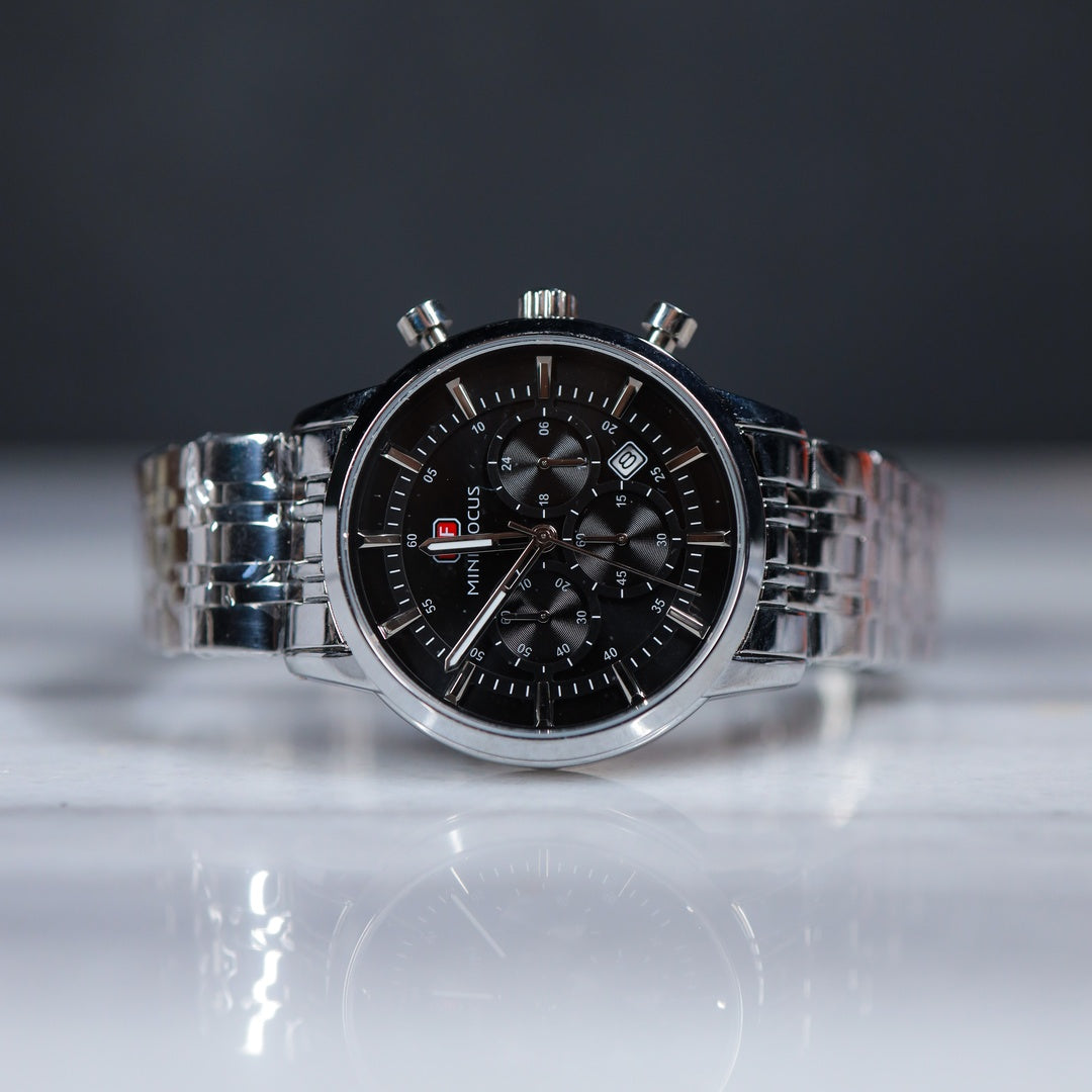 Mini Focus Chronograph Watch – Black Dial Stainless Steel