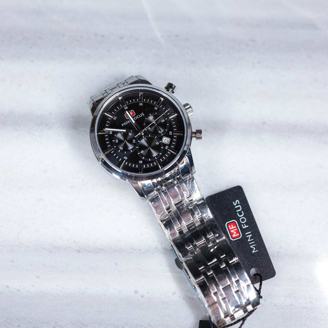 Mini Focus Chronograph Watch – Black Dial Stainless Steel