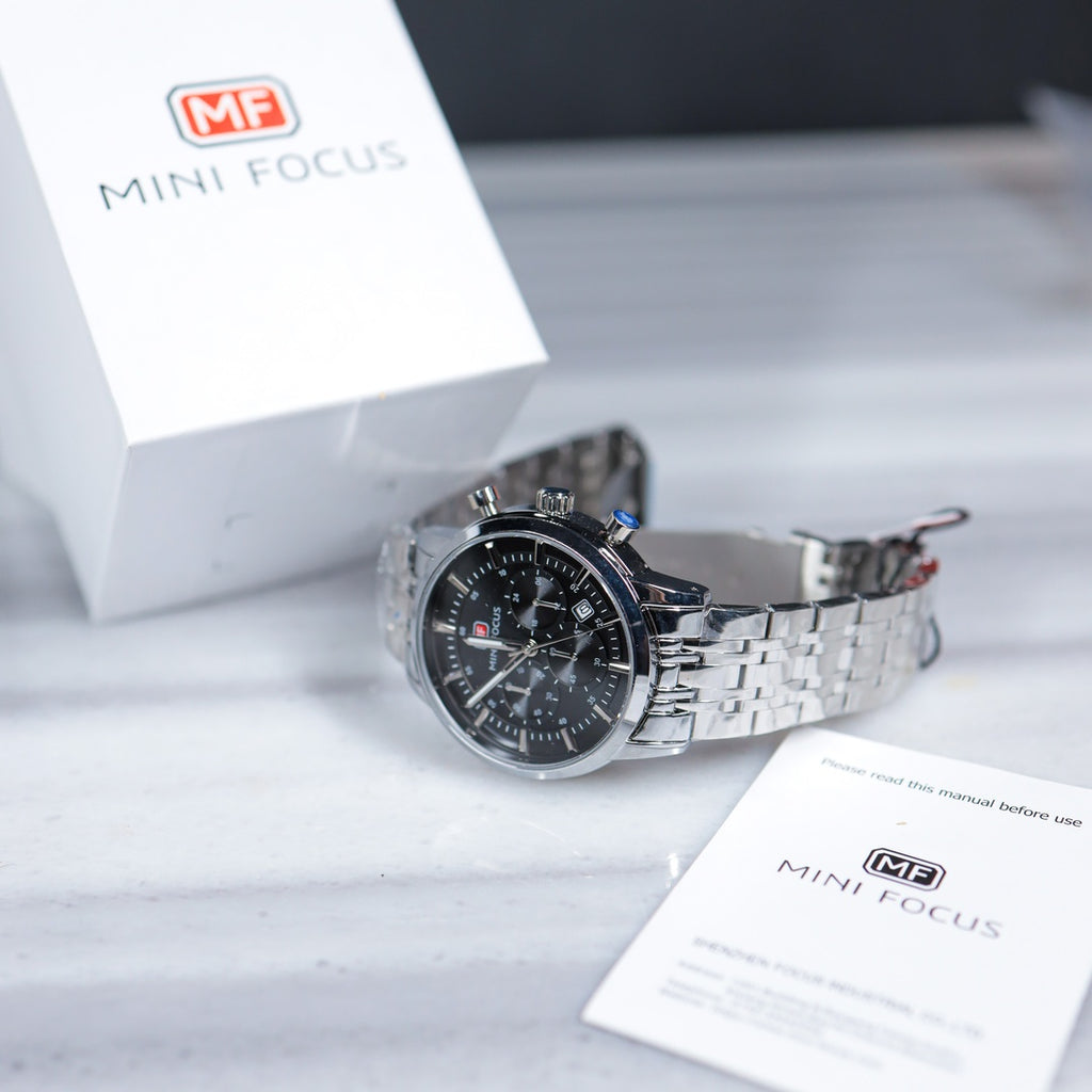 Mini Focus Chronograph Watch – Black Dial Stainless Steel