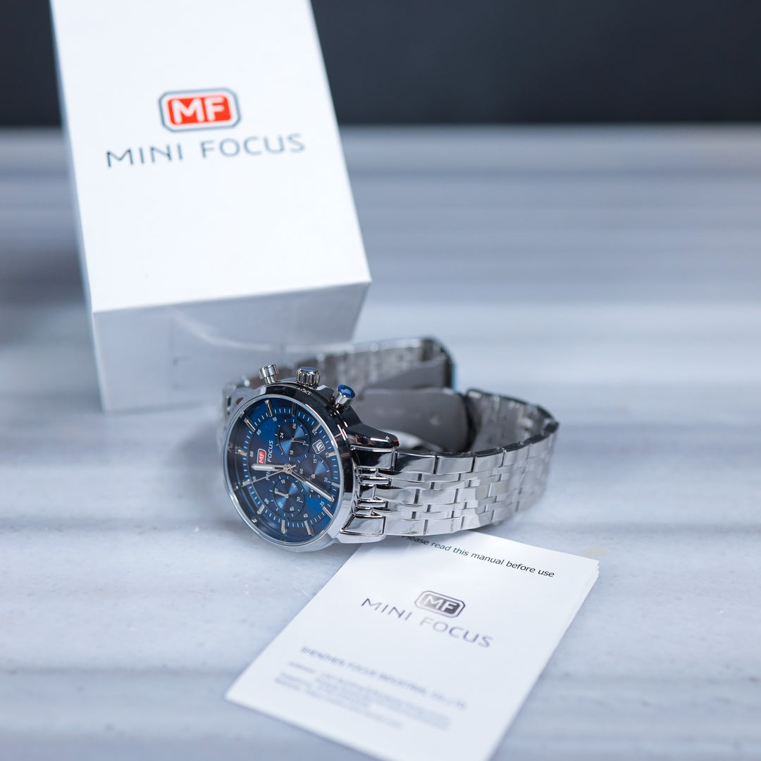Mini Focus Chronograph Watch – Blue Dial Stainless Steel