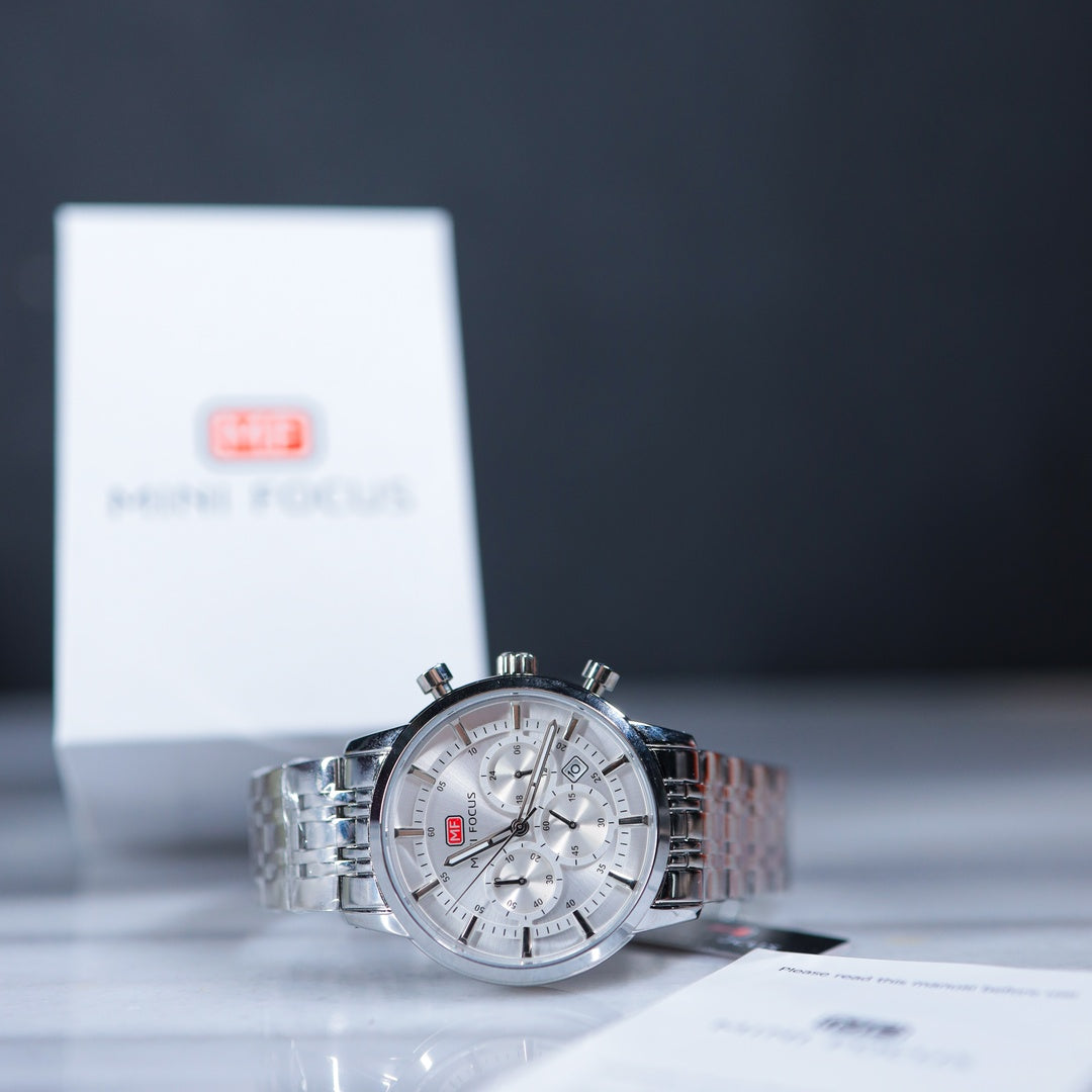 Mini Focus Chronograph Watch – Silver Stainless Steel