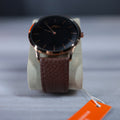 IBSO Boerni Aibisino Minimalist Black Dial Watch – Rose Gold & Brown Leather
